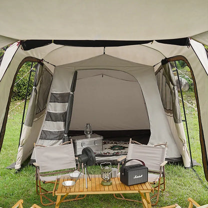Large tunnel tent 480x260x200cm, blue jade or ivory, with 150D oxford PU 3000mm waterproof shell and bedroom.