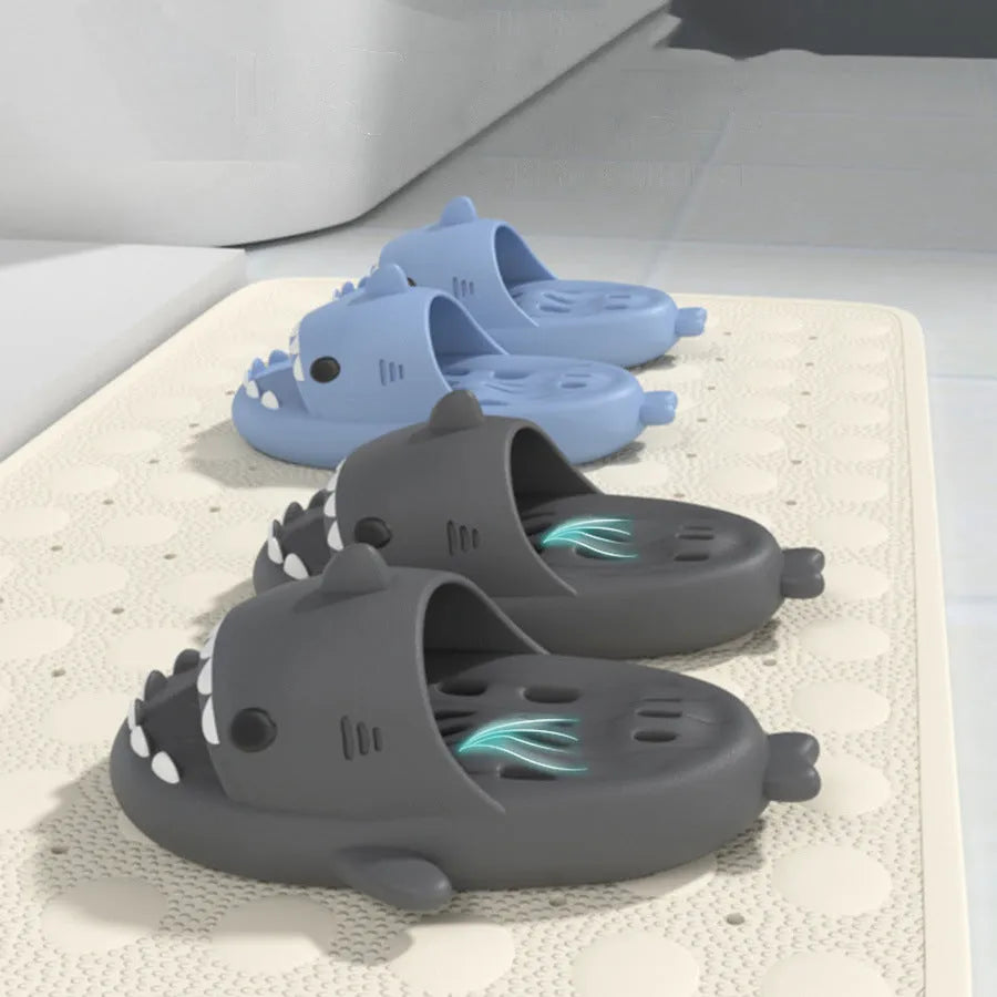 Shark slippers with drain holes, EVA quick-drying shower shoes, unisex open toe slides