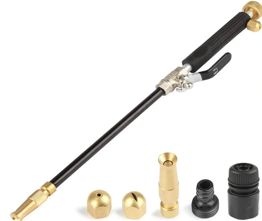Black high pressure adjustable nozzle water gun with 20MPa output and 10m brass tip spray for garden and car cleaning