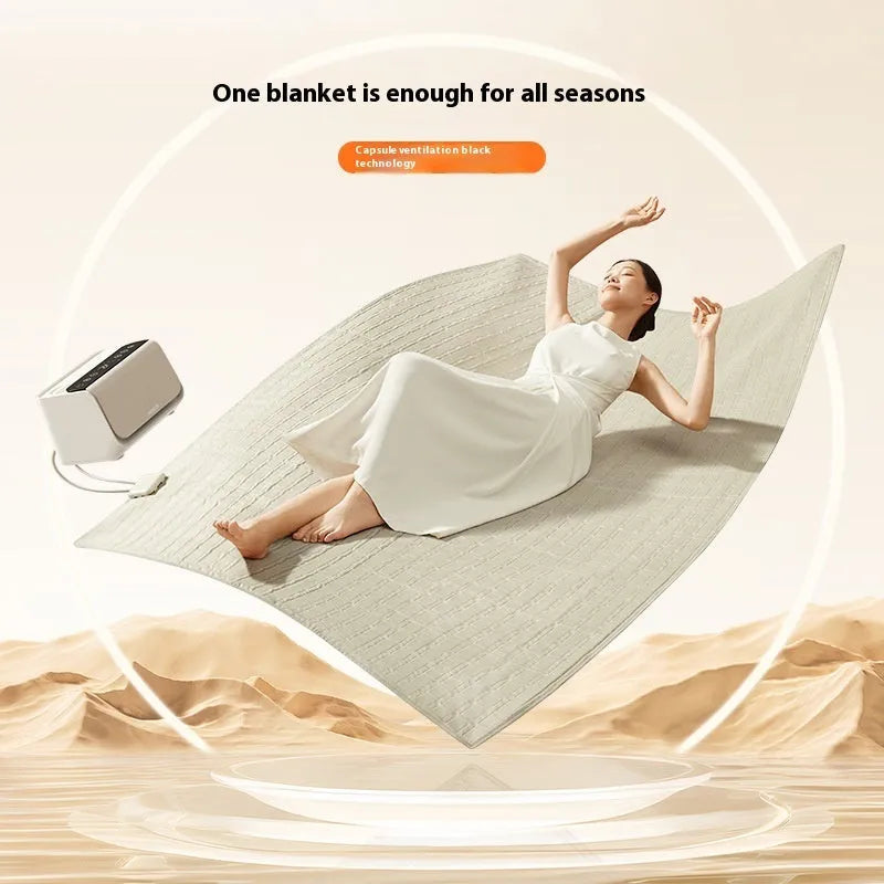 Aideng Plumbing Electric Blanket showing capsule breathable water design in white with smart host controller