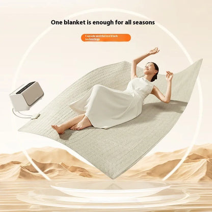 Aideng Plumbing Electric Blanket showing capsule breathable water design in white with smart host controller