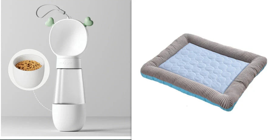A plush, breathable cooling pet bed in blue and red colors, designed to keep dogs and cats comfortable in the summer heat.
