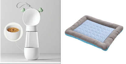 A plush, breathable cooling pet bed in blue and red colors, designed to keep dogs and cats comfortable in the summer heat.
