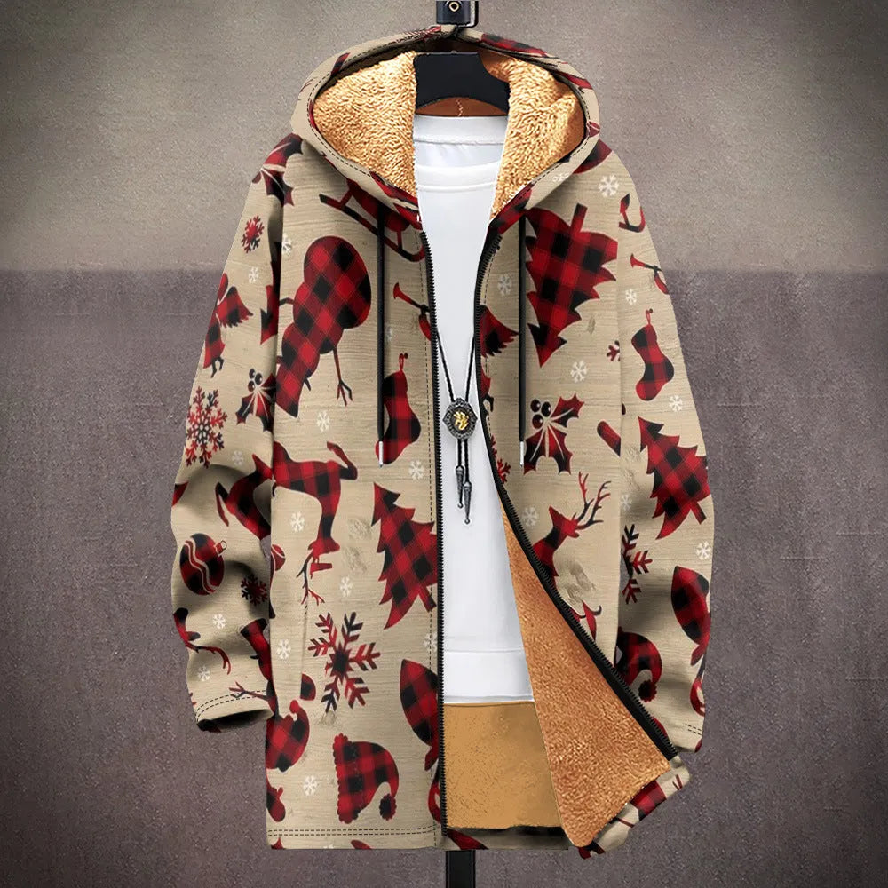 Men's multicolour printed hooded cardigan jacket with front zipper in loose casual fit