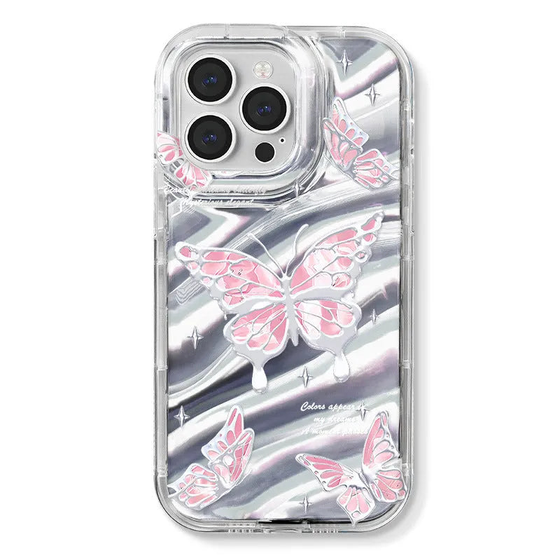 Phantom Painted Butterfly iPhone case in transparent TPU with mirror plate and bow detail