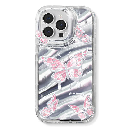Phantom Painted Butterfly iPhone case in transparent TPU with mirror plate and bow detail