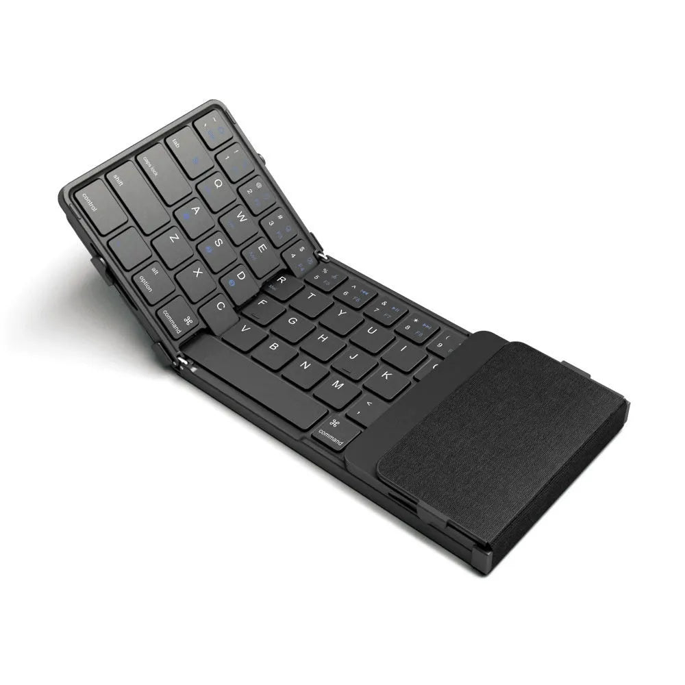 Black folding Bluetooth keyboard with choice of digital board or touchpad interface for tablets