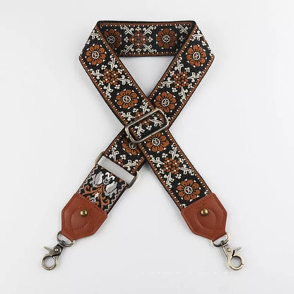 Retro striped bag strap with lobster hook clasp, adjustable length, and 5CM width