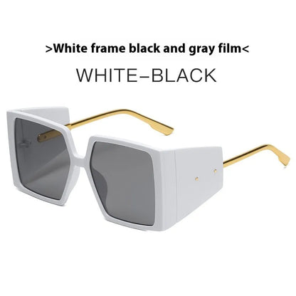 Large square frame sunglasses with UV400 lenses in various colours including black, blue, and green frames.