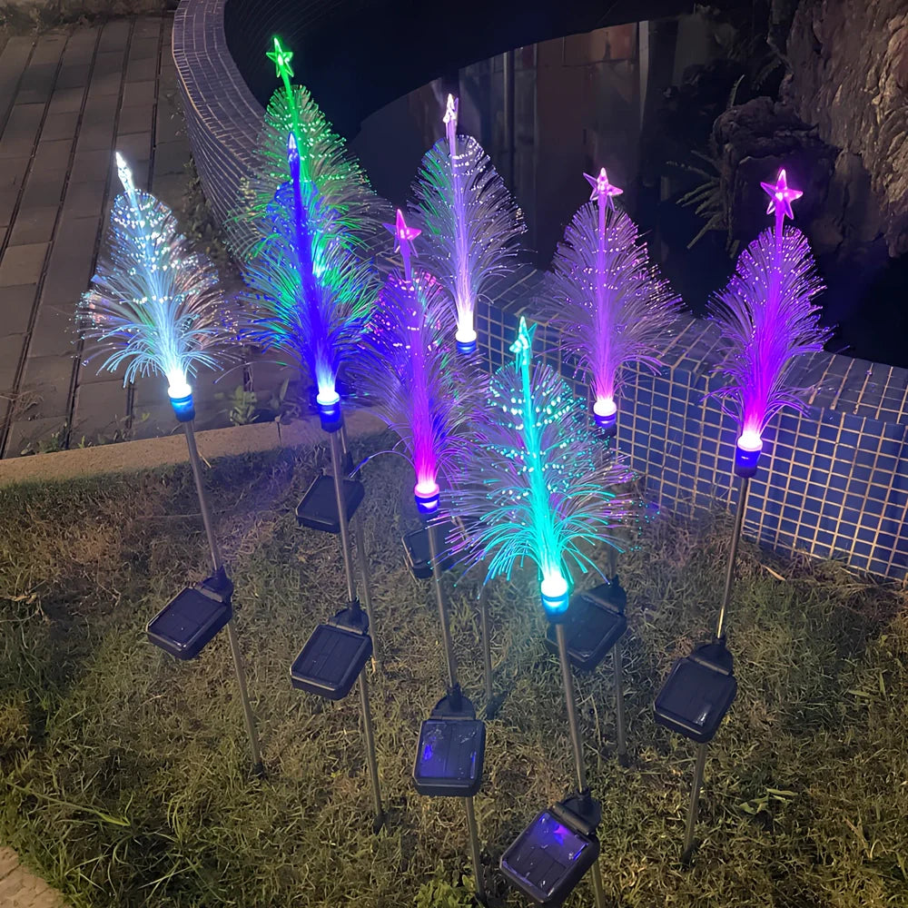 Black solar-powered fibre optic pentagram Christmas light with 90cm flower design for outdoor illumination