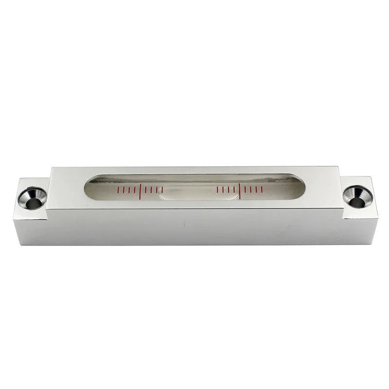 Metal and glass mini strip level showing 132mm length with clear 500 blister vial for precise measurement