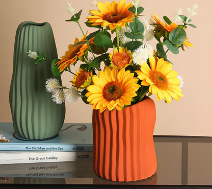 Ceramic mosaic vase 25cm height with floral arrangement in apricot colour option