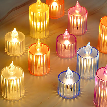 Electronic festival candles in diamond and gear designs, 3.6cm diameter with 5cm, 6.5cm, and 8cm height options