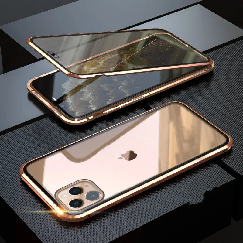 Clamshell anti-spy phone case in solid colours for iPhone models with machined glass geometry style