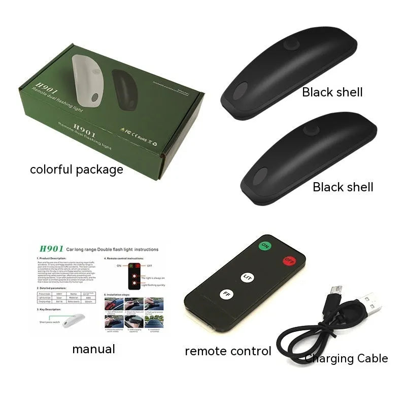 Remote control car strobe light unit with compact 14x6x5cm dimensions in black or white colours