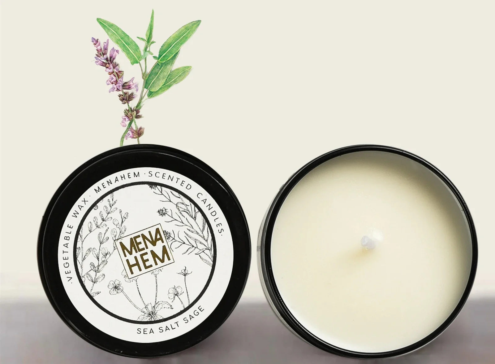 Black tin aromatic candle measuring 6cm diameter by 4cm height with soybean wax and natural wick