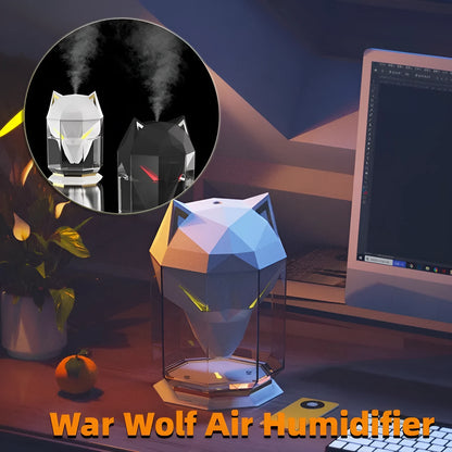 War Wolf black ultrasonic desktop humidifier with colour changing lights and water tank.