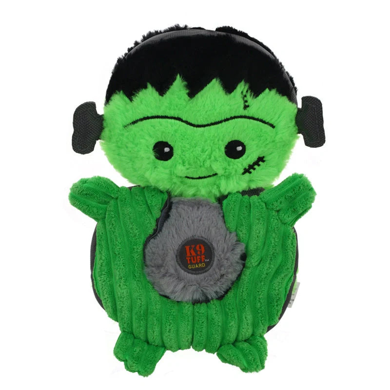 Halloween Witch Devil Pumpkin Pet Training Squeak Toys for Dogs in green, orange, and gray