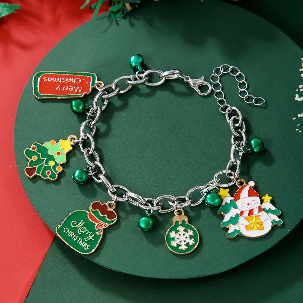 Festive Christmas Metal Chain Bracelet with Santa Claus and snowflake designs