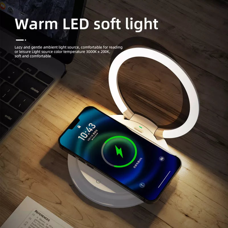 2-in-1 Wireless Charging LED Night Light in white with USB connection