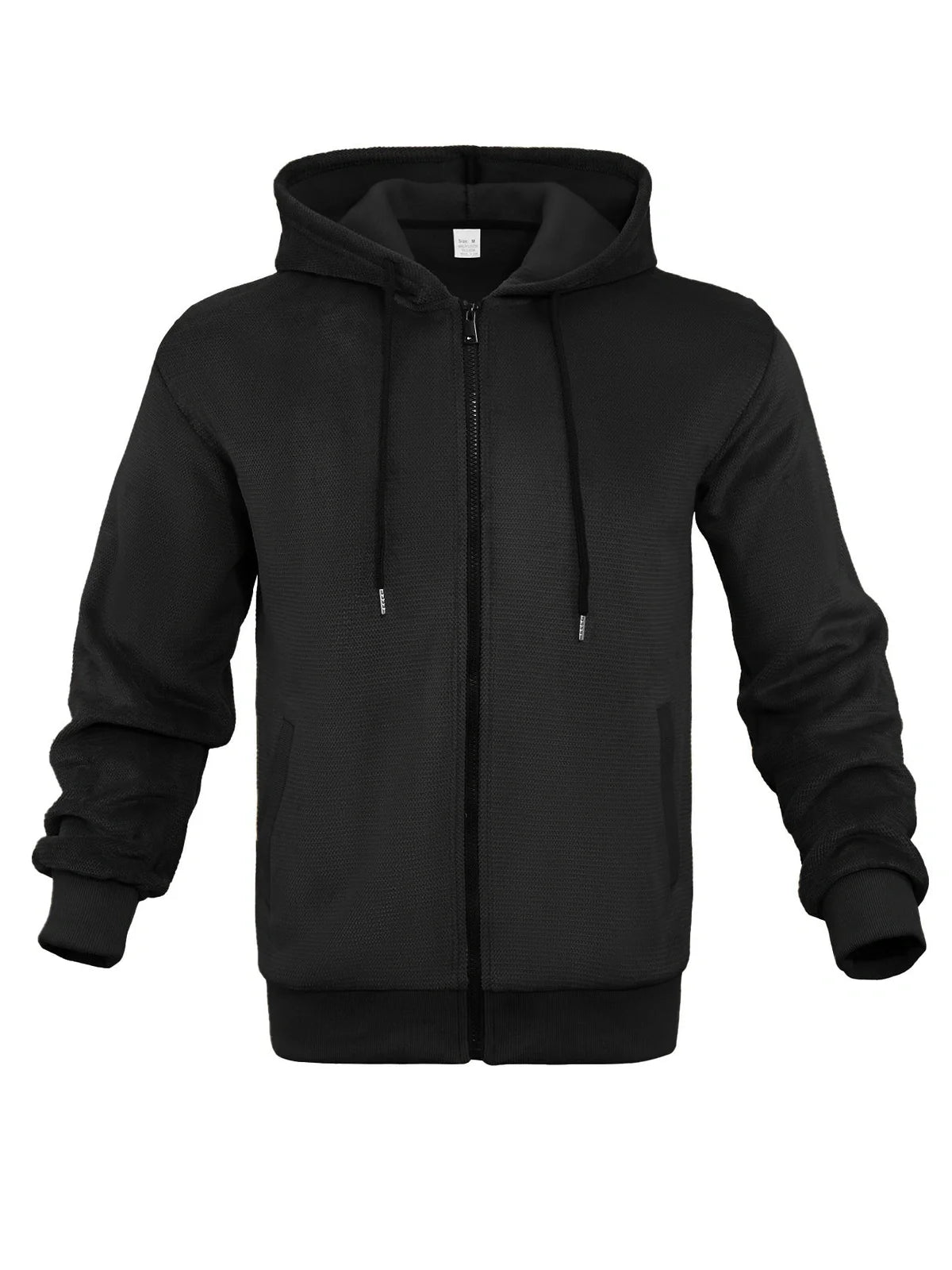 Men's grey zippered hooded sweatshirt with fleece lining and full-length front zip
