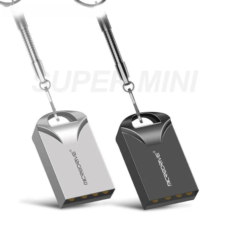 Compact black and silver metal high-speed USB flash drive showing front and side views