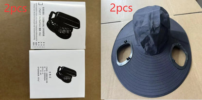 Men's grey solar-powered cooling cap with large eave and integrated fan for sun protection