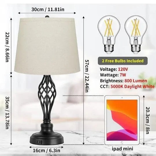 European-style alloy bedside lamp with touch controls and USB charging port, dimensions 35x15x25cm