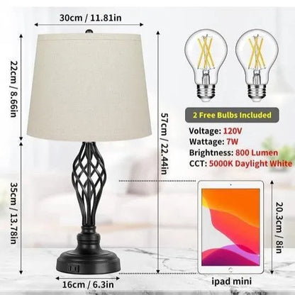 European-style alloy bedside lamp with touch controls and USB charging port, dimensions 35x15x25cm