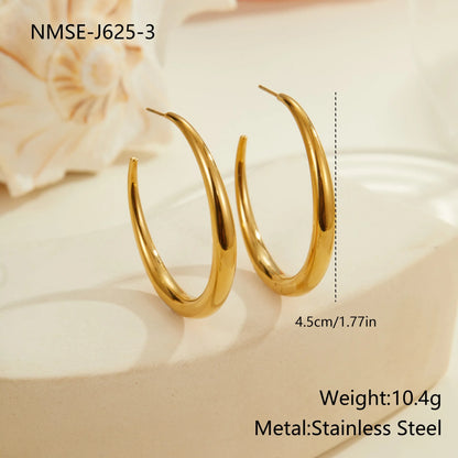 Women's stainless steel hoop earrings in two sizes with gold or steel finish