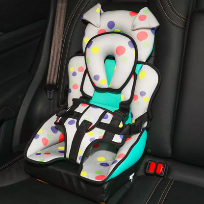 Child car safety seat cushion in colorful patterns for universal fit and comfort
