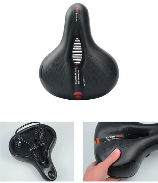 Bicycle cushion with thickened silicone saddle, spring suspension, and PU leather surface on bicycle seat post