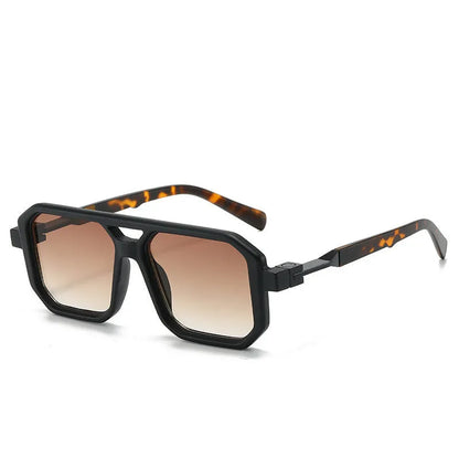 Retro double beam pilot sunglasses with metal alloy frame and polarised lenses in black with double grey piece