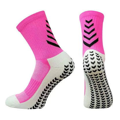 Men's mid-calf athletic socks with non-slip silicone grips in Arrow Black colour with geometric pattern design