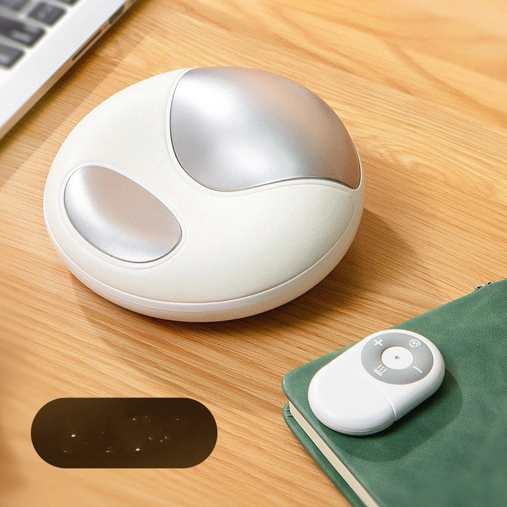 White electric hand massager device with pulse modes and heat for palm relief, 140x141x57mm size