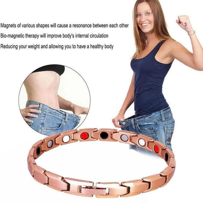 Metal rhombus therapy bracelet in black, bronze, gold, or silver, available as single or multi-pack for arthritis and slimming support.