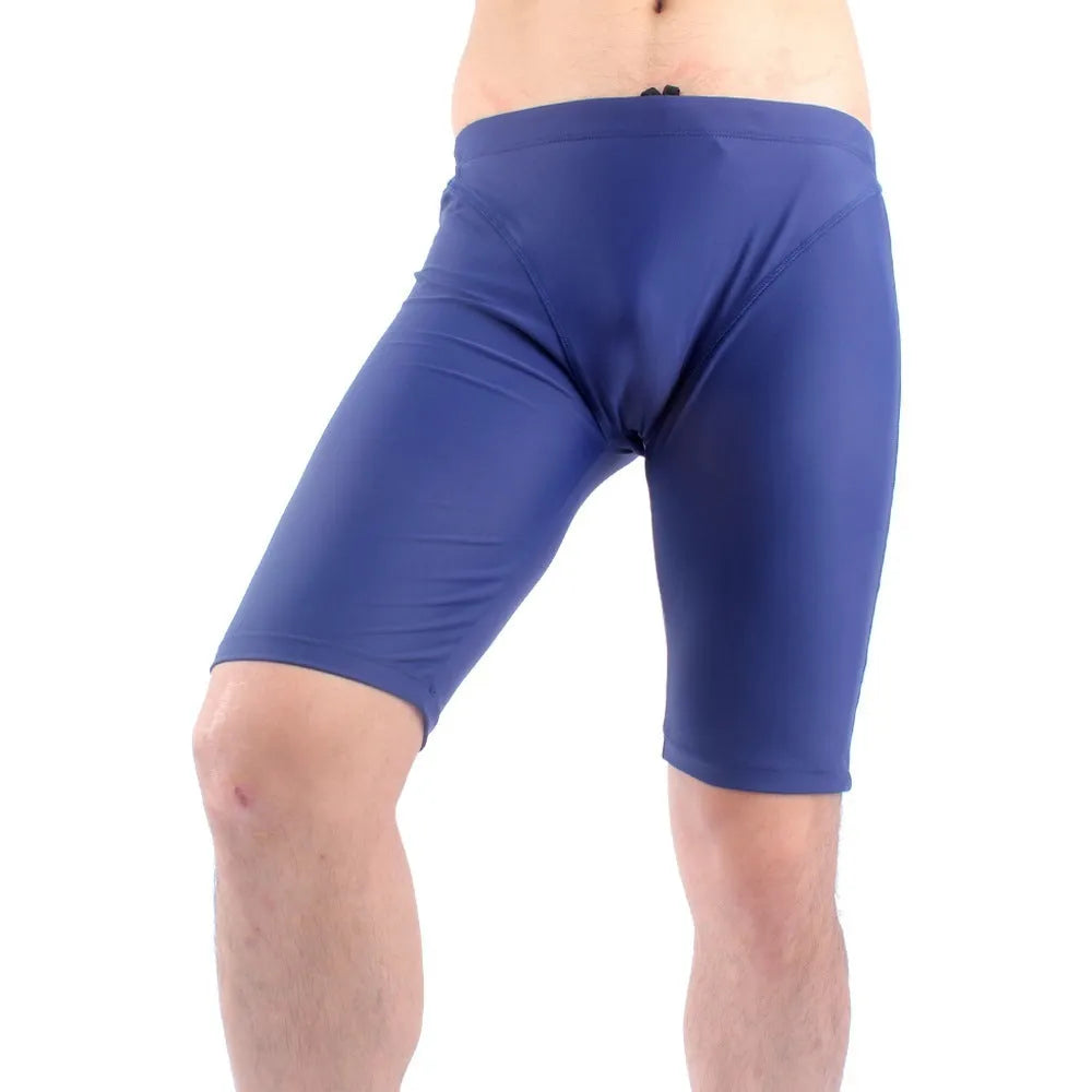 Men's green quick-drying swimming trunks with five-point fashion design and anti-embarrassment fit