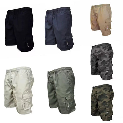 Man wearing loose-fit beige casual work pants with an elastic waistband.
