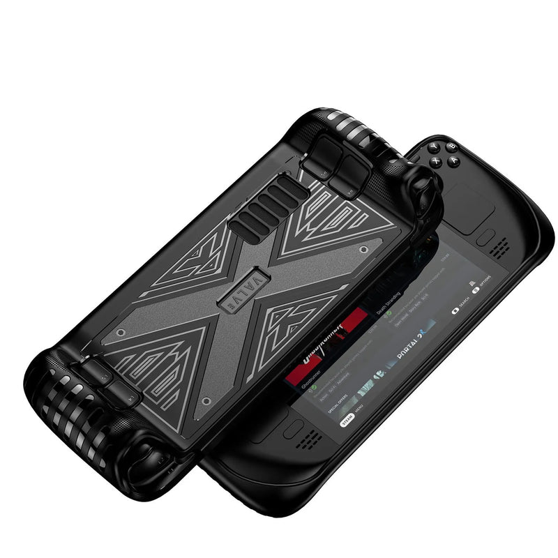 Game console protective cover accessories silicone soft shell, made from flexible TPU material using injection moulding process, weighing 0.15 units, available in black, blue, and red colours, compatible with Steam Deck for handheld device protection.