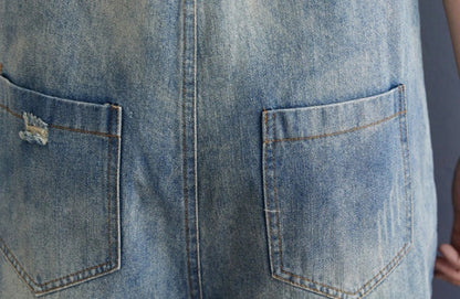 Women's blue denim jean suspenders with adjustable straps, Korean design