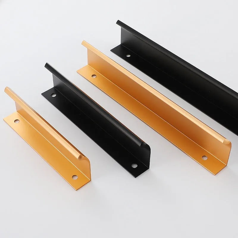 No-Drill Hidden Long Handle for Cabinet Doors and Wardrobes in Aluminium Alloy with Electroplating Oxidation Finish, Black or Gold, 80mm to 1200mm Hole Centres, Invisible Pull Handle for Kitchen Cabinet, Drawer, Shoe Cabinet and Wine Cabinet