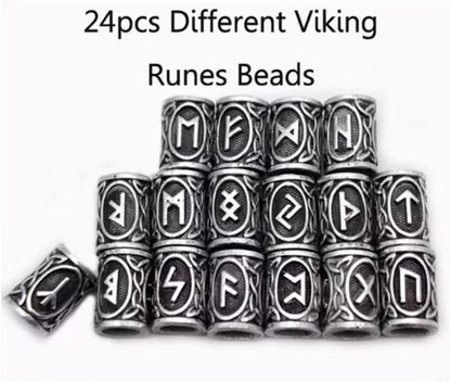 Set of 24 Viking Rune Beard Beads in antique silver, bronze, and red brass
