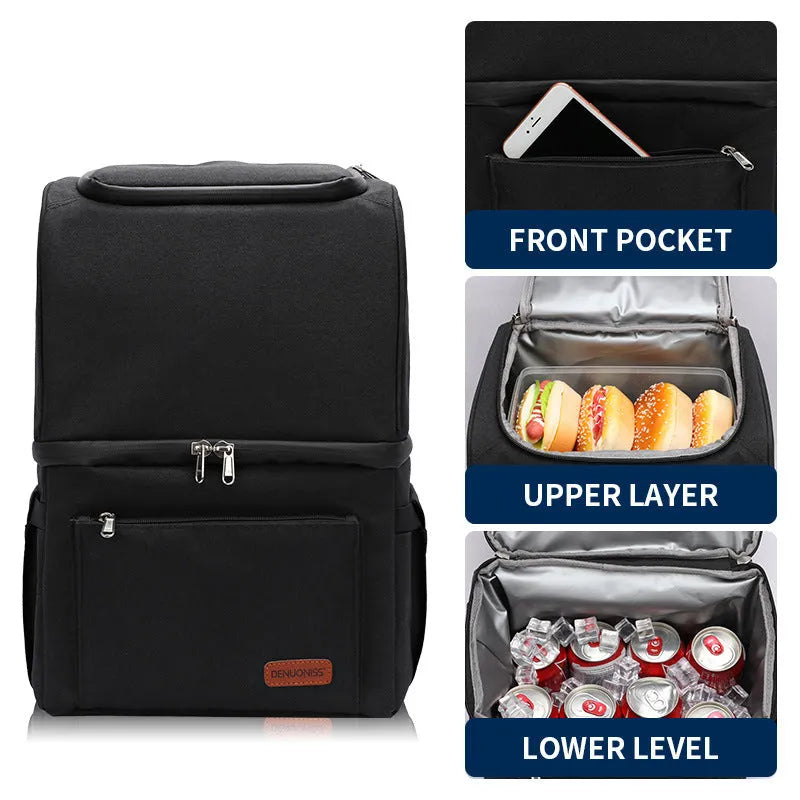 Blue insulated cooler backpack with shoulder straps and top handle