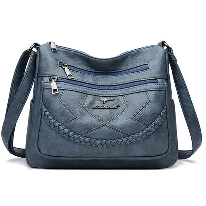 Soft leather fashion shoulder bag in horizontal square design with multiple internal pockets