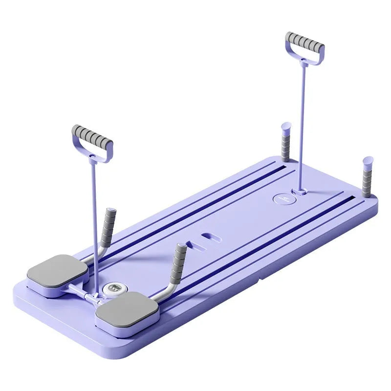 Multi-functional household fitness board with automatic rebound abdominal wheel, purple colour, dimensions 106x41x7cm