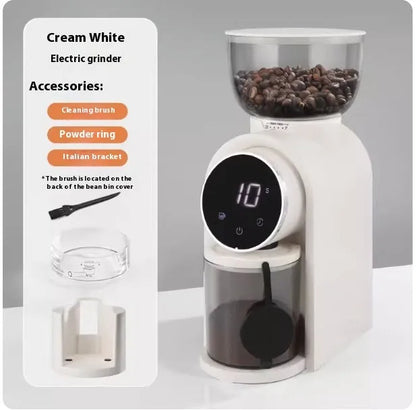 Smart electric coffee grinder in black or white with adjustable scale, plastic body, HB583 or HB683 model options