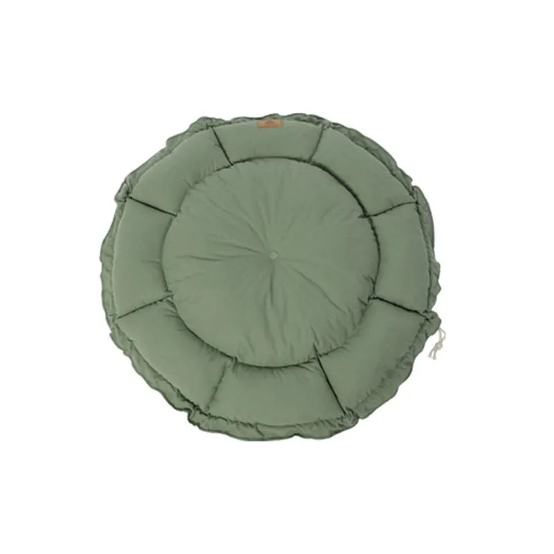 Reversible grey and green donut-shaped pet bed for cats and small dogs