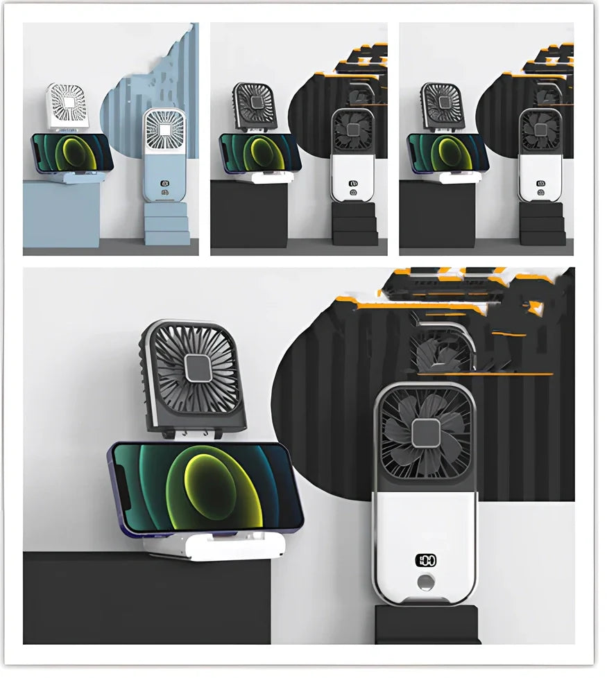 F30Pro folding portable handheld fan in white with digital display, 169x81x20mm size, USB charging, plastic blades for cooling