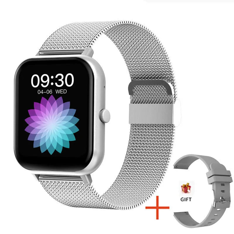 ZL54C smart watch on wrist showing health stats on AMOLED screen, with Milan steel strap option.