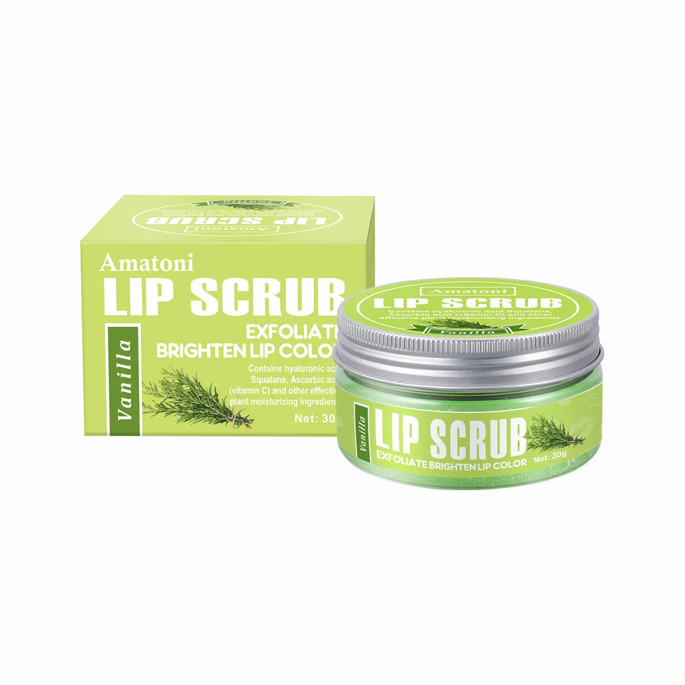 Amatoni lip scrub cream pot in 30g size for exfoliating and moisturising dry lips.